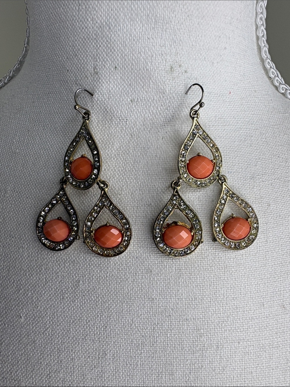 Coral Teardrop Crystal Dangle Earrings for Women